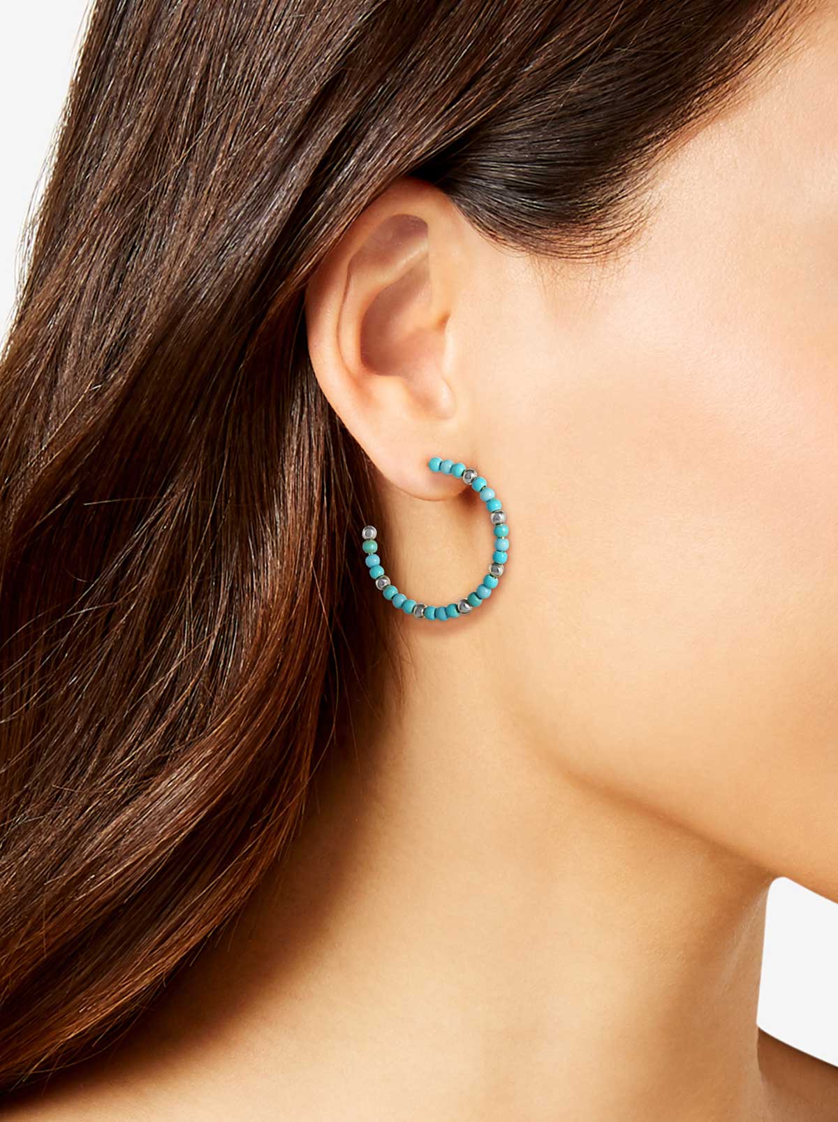 Jessica Simpson Popular - Turquoise Bead Hoop Earrings in Silver