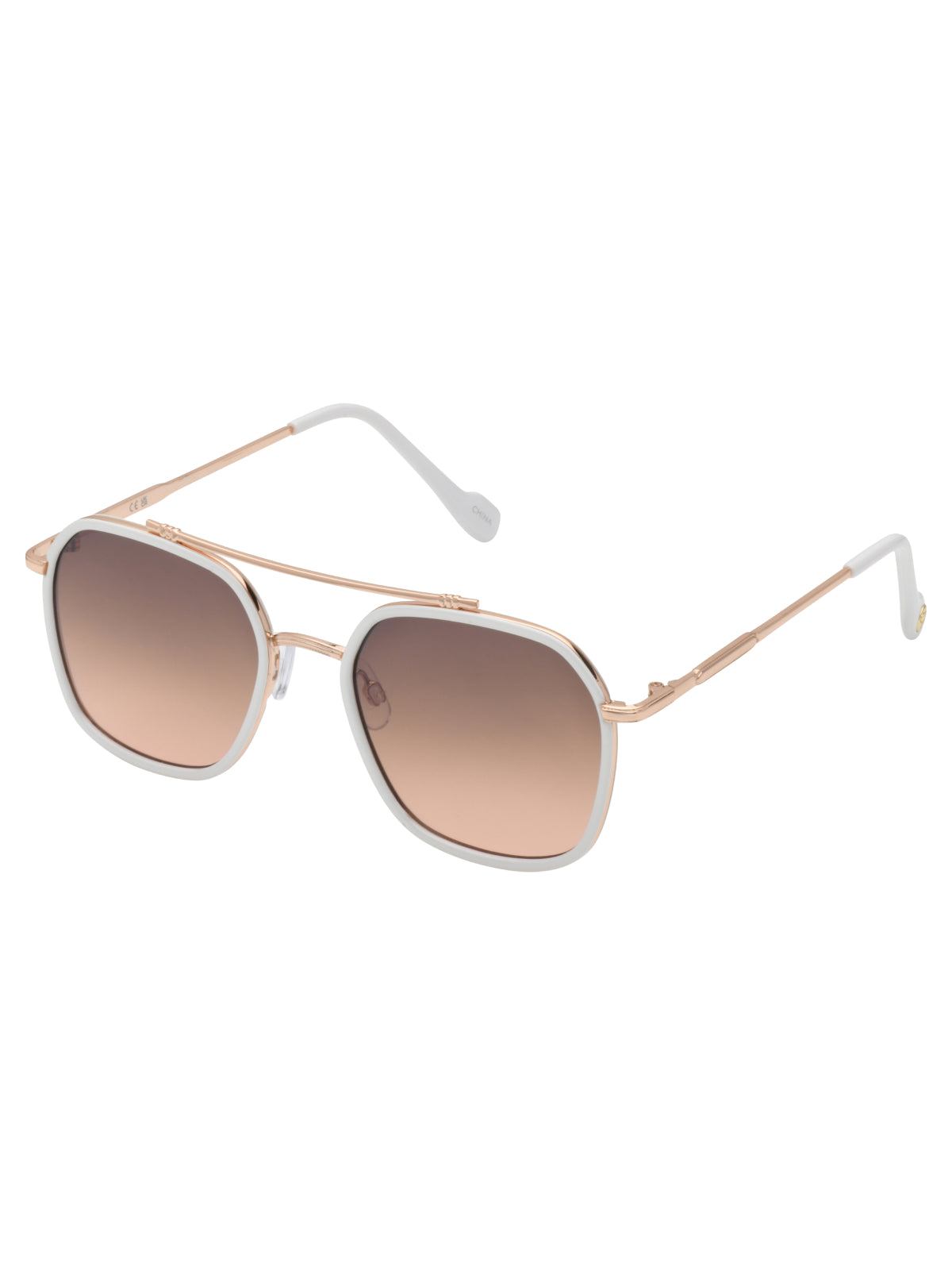 Jessica Simpson Popular - Square Metal Aviator Pilot Sunglasses in Rose Gold & White