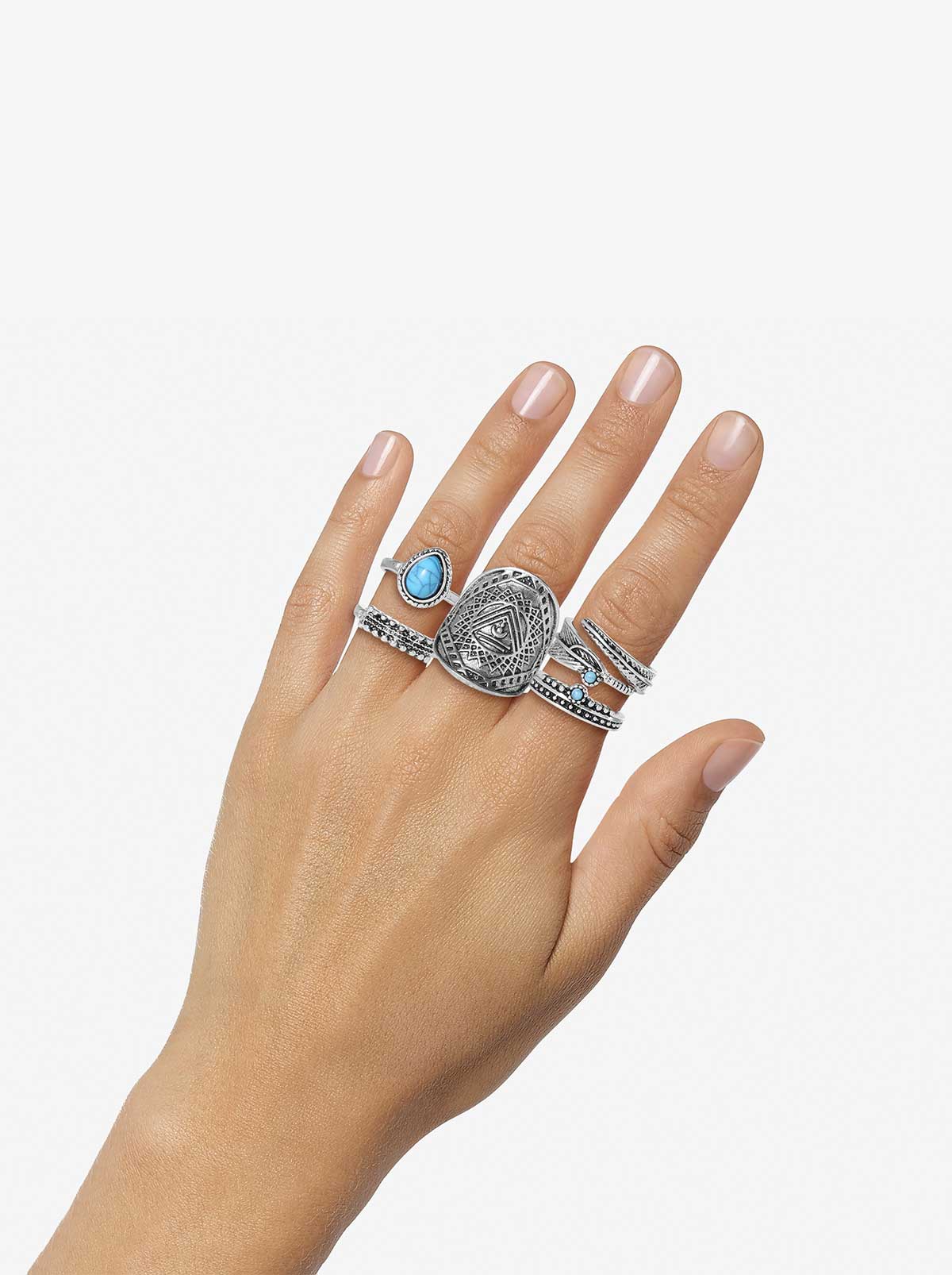 Jessica Simpson Trending - 5-Piece Ring Set with Turquoise