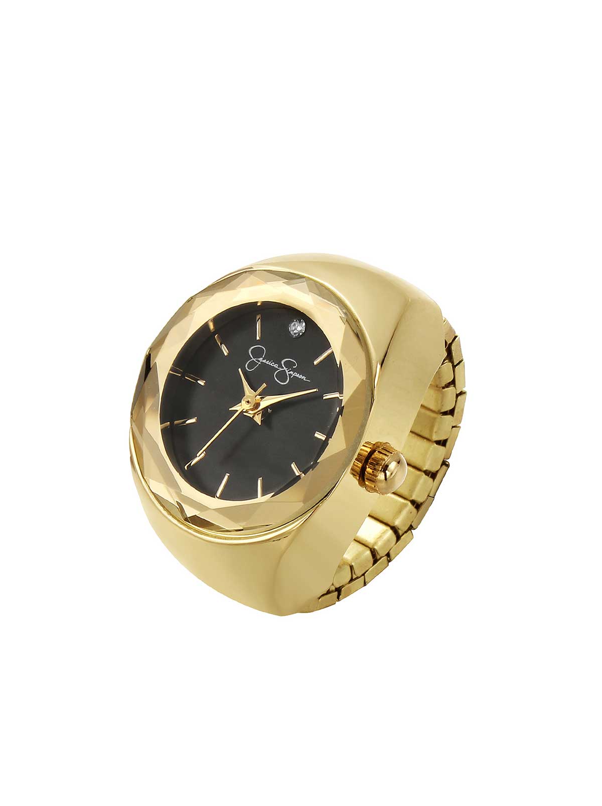 Jessica Simpson Recommended - Faceted Bezel Single Crystal Ring Watch in Gold