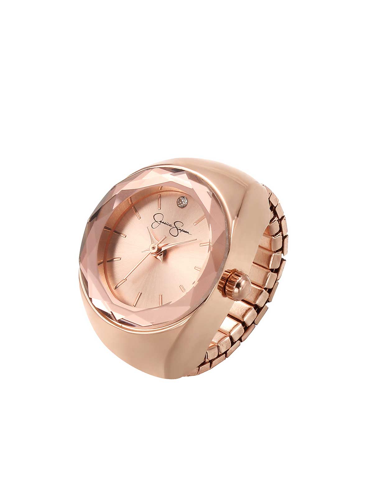 Jessica Simpson Exclusive - Faceted Bezel Single Crystal Ring Watch in Rose Gold