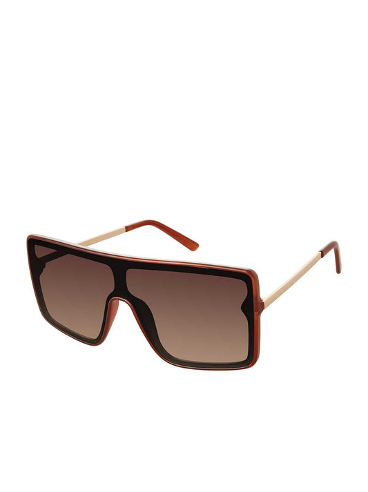 Jessica Simpson Best Seller - Square Shield Metal Temple Sunglasses in Brown
