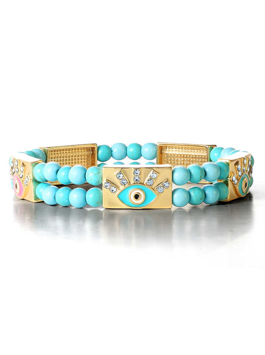 Jessica Simpson Exclusive - Evil Eye Turquoise Bead Stretch Bracelet