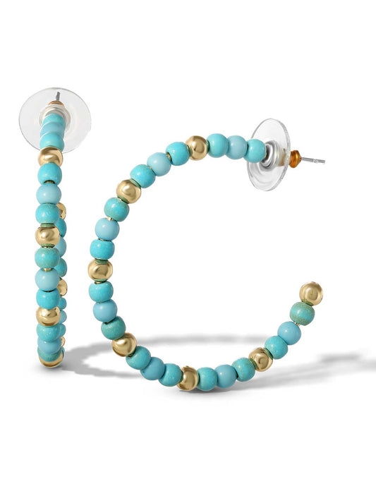 Jessica Simpson Recommended - Turquoise Bead Hoop Earrings in Gold