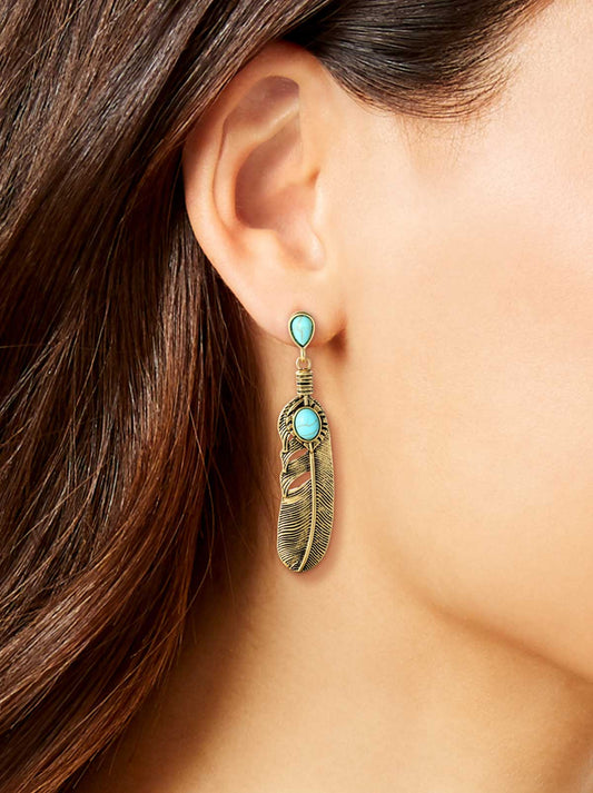 Jessica Simpson Trending - Turquoise Stone Feather Drop Earrings