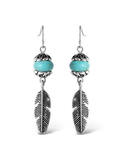 Jessica Simpson Featured - Turquoise Bead Feather Drop Earrings in Silver