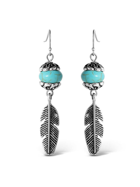 Jessica Simpson Featured - Turquoise Bead Feather Drop Earrings in Silver