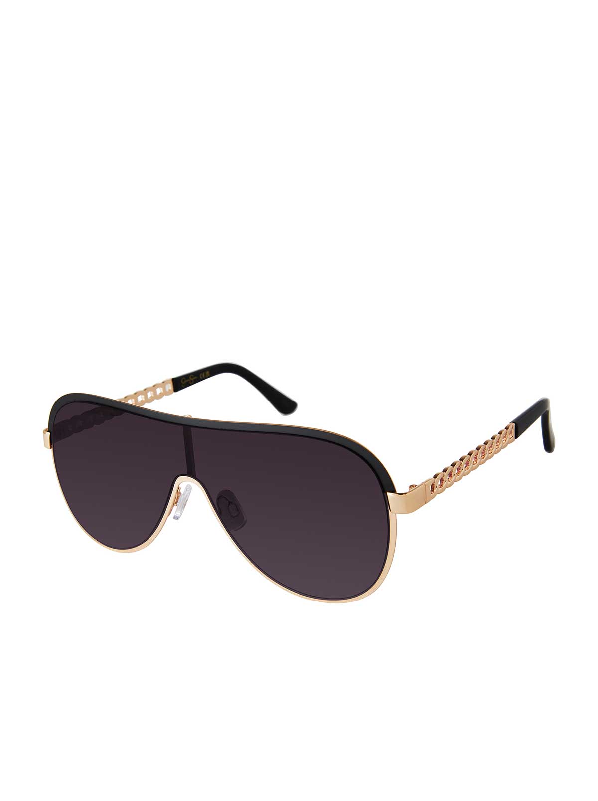 Jessica Simpson Recommended - Metal Shield Aviator Pilot Sunglasses in Gold & Black
