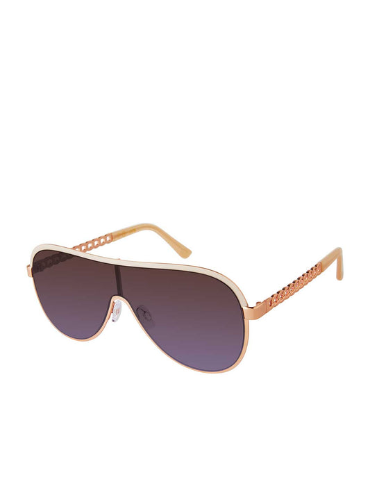 Jessica Simpson Featured - Metal Shield Aviator Pilot Sunglasses in Rose Gold & Nude