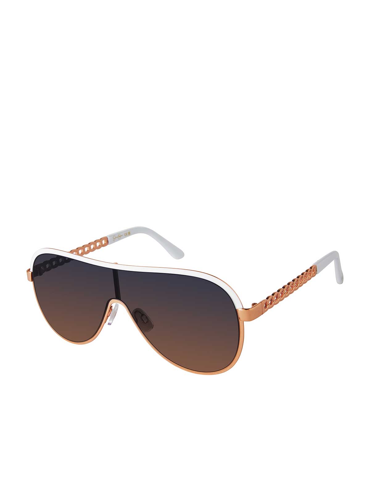 Jessica Simpson Recommended - Metal Shield Aviator Pilot Sunglasses in Rose Gold & White