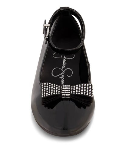 Jessica Simpson Featured - Girls' Amy Jeweled Bow Ballet Flat With Strap in Black