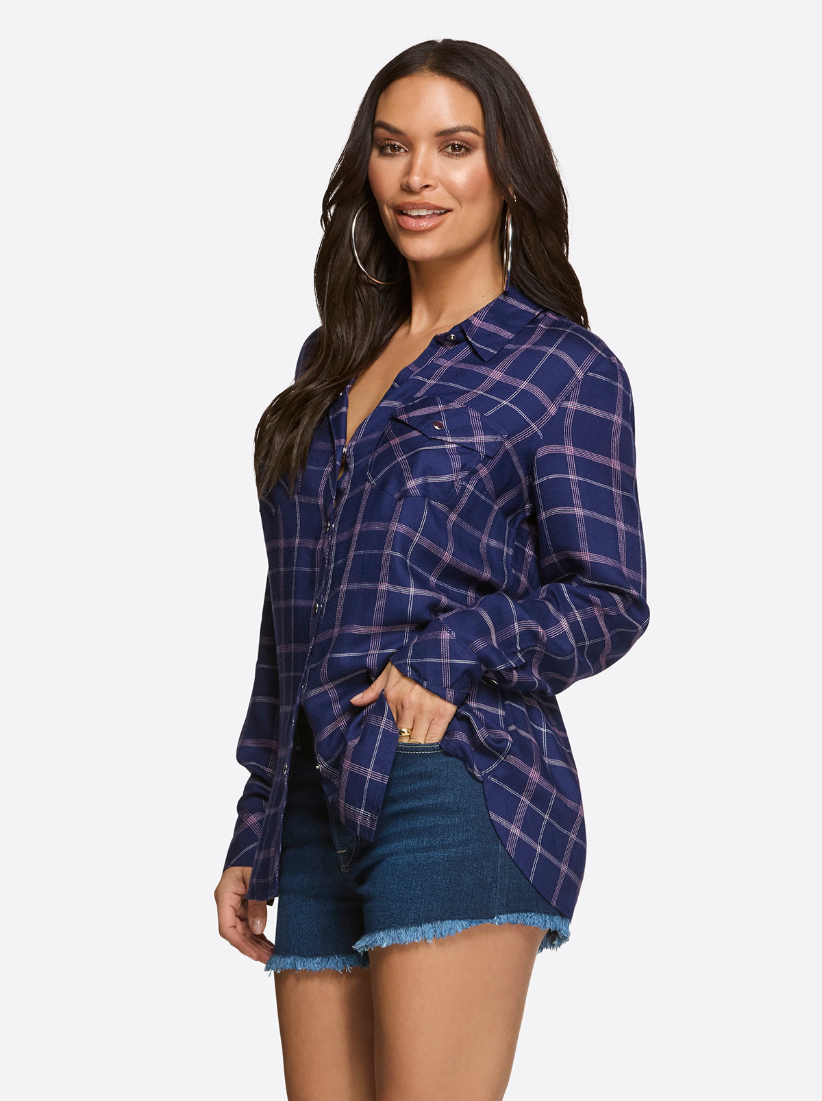 Jessica Simpson Trending - Petunia Shirt in Ocean Cavern Plaid