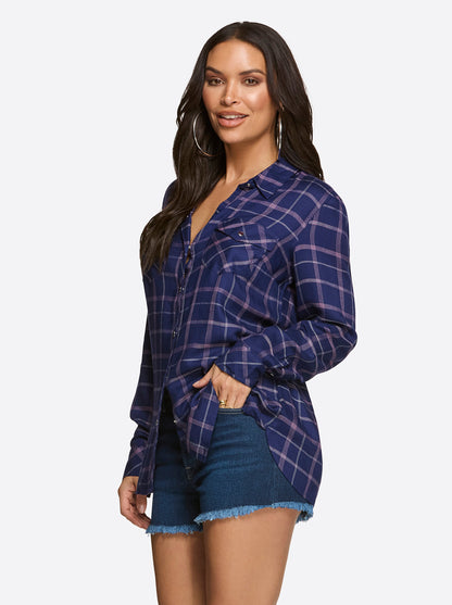 Jessica Simpson Trending - Petunia Shirt in Ocean Cavern Plaid