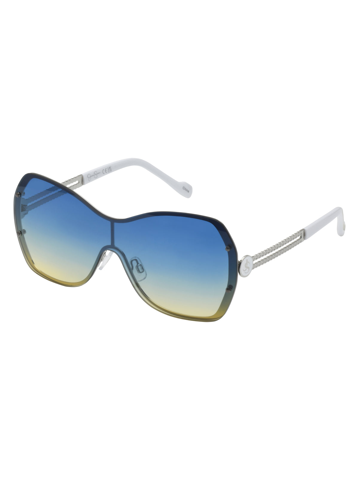 Jessica Simpson Popular - Frameless Metal Shield Sunglasses in Silver & White