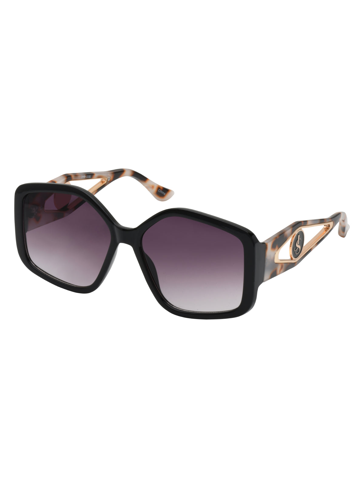 Jessica Simpson Recommended - Oversized Geometric Sunglasses in Black & Tortoise