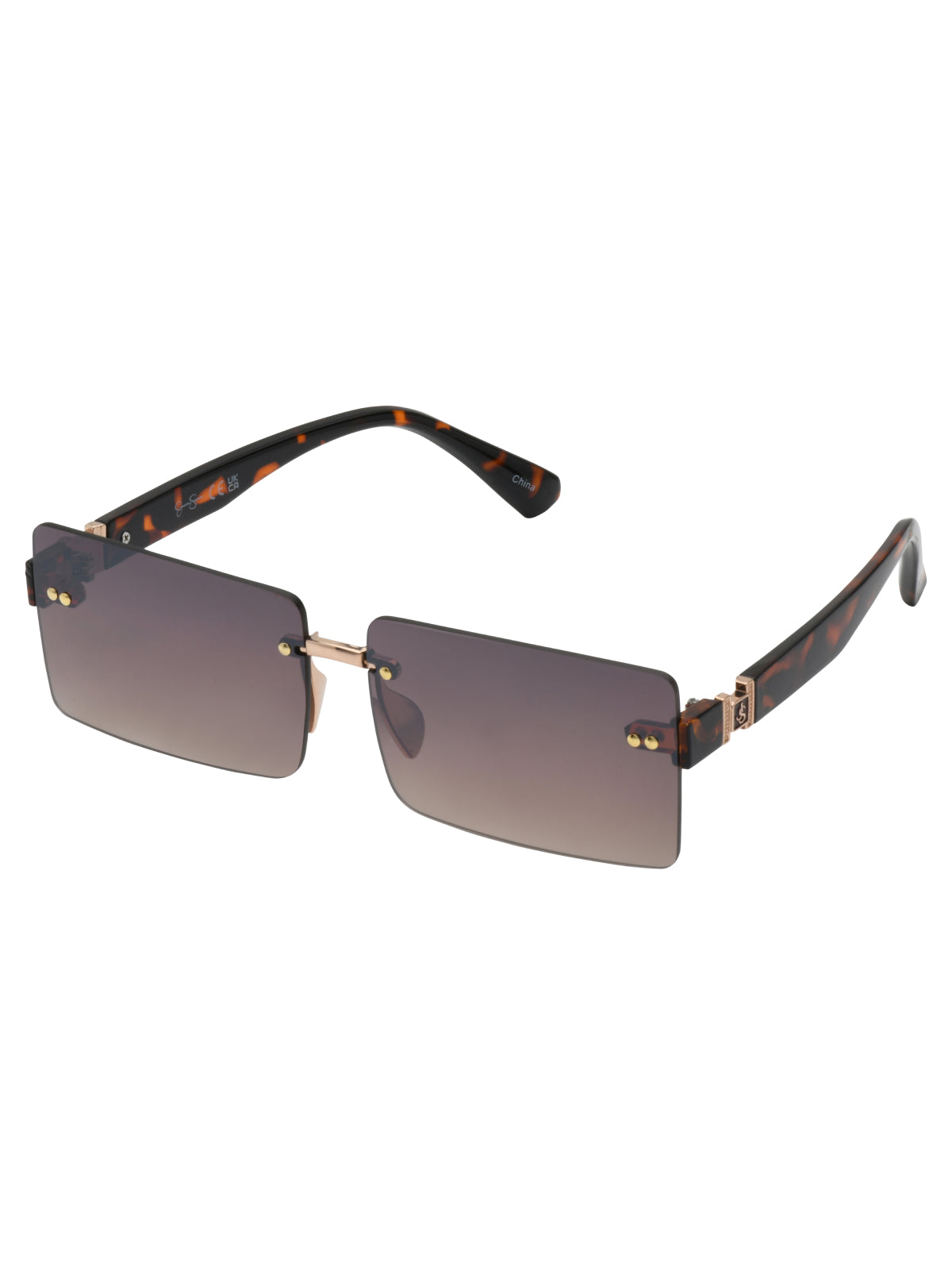 Jessica Simpson Recommended - Sleek Rectangular Metal Sunglasses in Gold & Tortoise