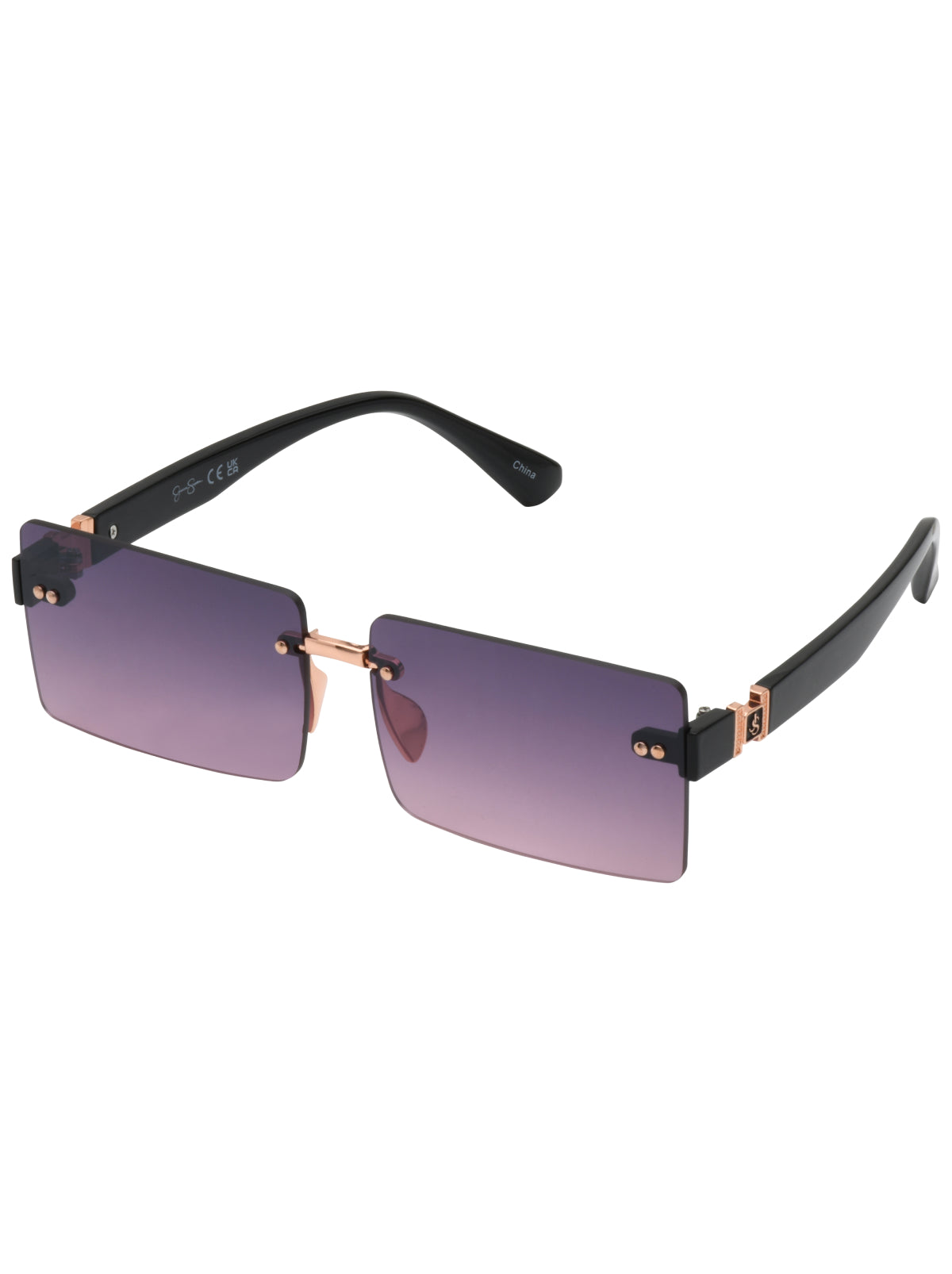 Jessica Simpson Popular - Sleek Rectangular Metal Sunglasses in Rose Gold & Black