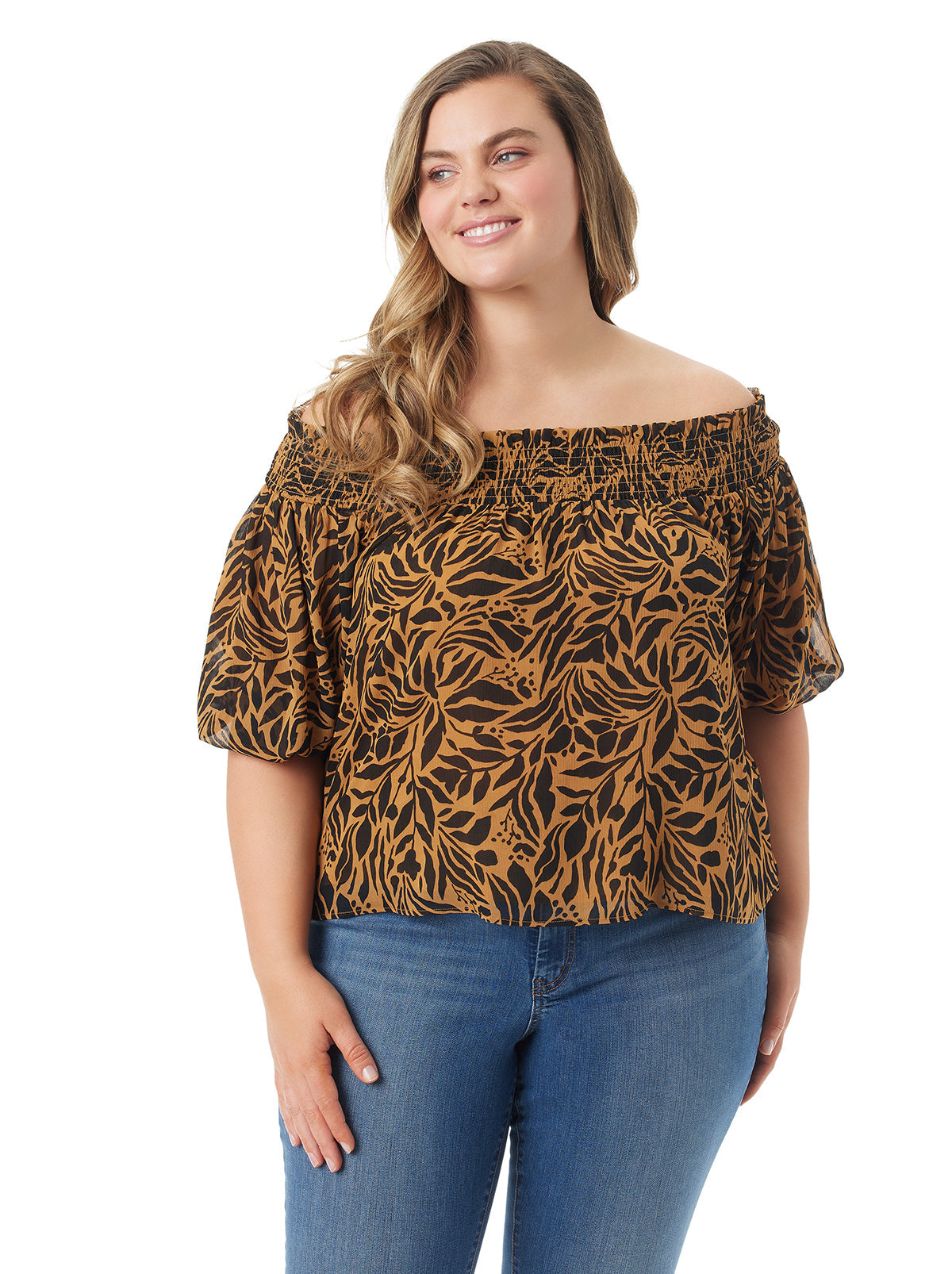 Jessica Simpson Popular - Rosiya Off Shoulder Top in Zebra Floral