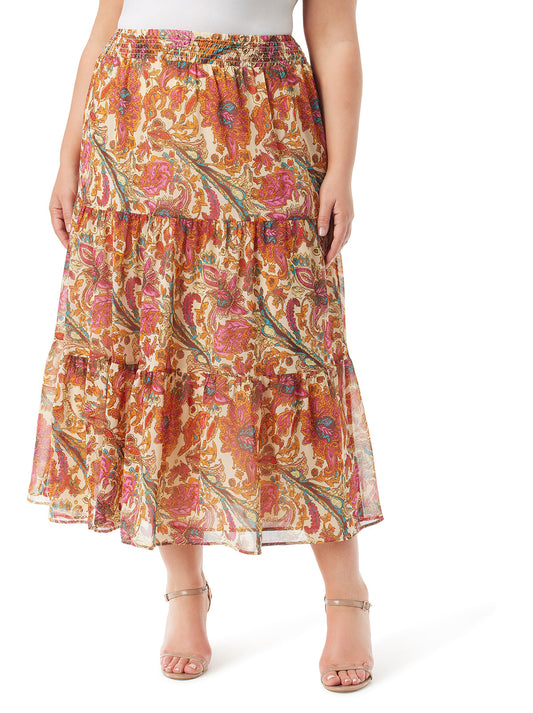 Jessica Simpson Best Seller - Sunita Tiered Skirt in Apricot Sherbet Paisley