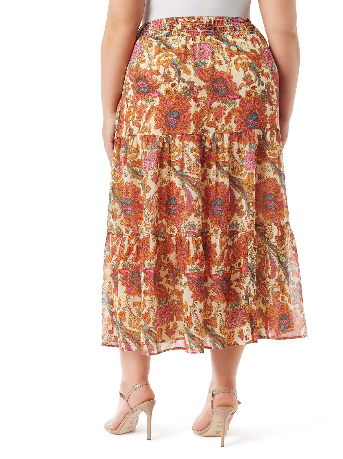 Jessica Simpson Best Seller - Sunita Tiered Skirt in Apricot Sherbet Paisley