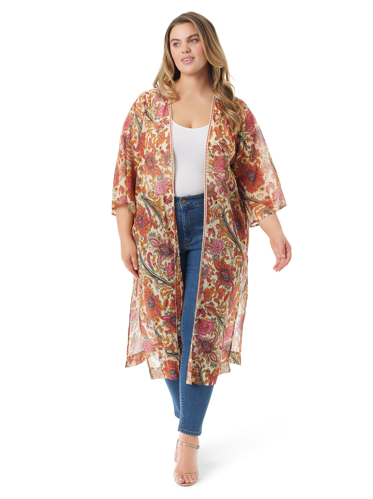 Jessica Simpson Trending - Calie Kimono in Apricot Sherbet Paisley