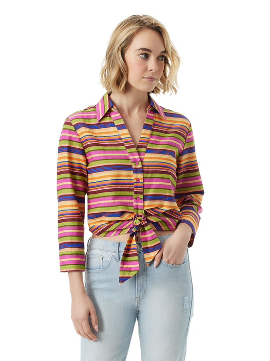 Jessica Simpson Featured - Wisteria Tie Front Top in Rainbow Stripe