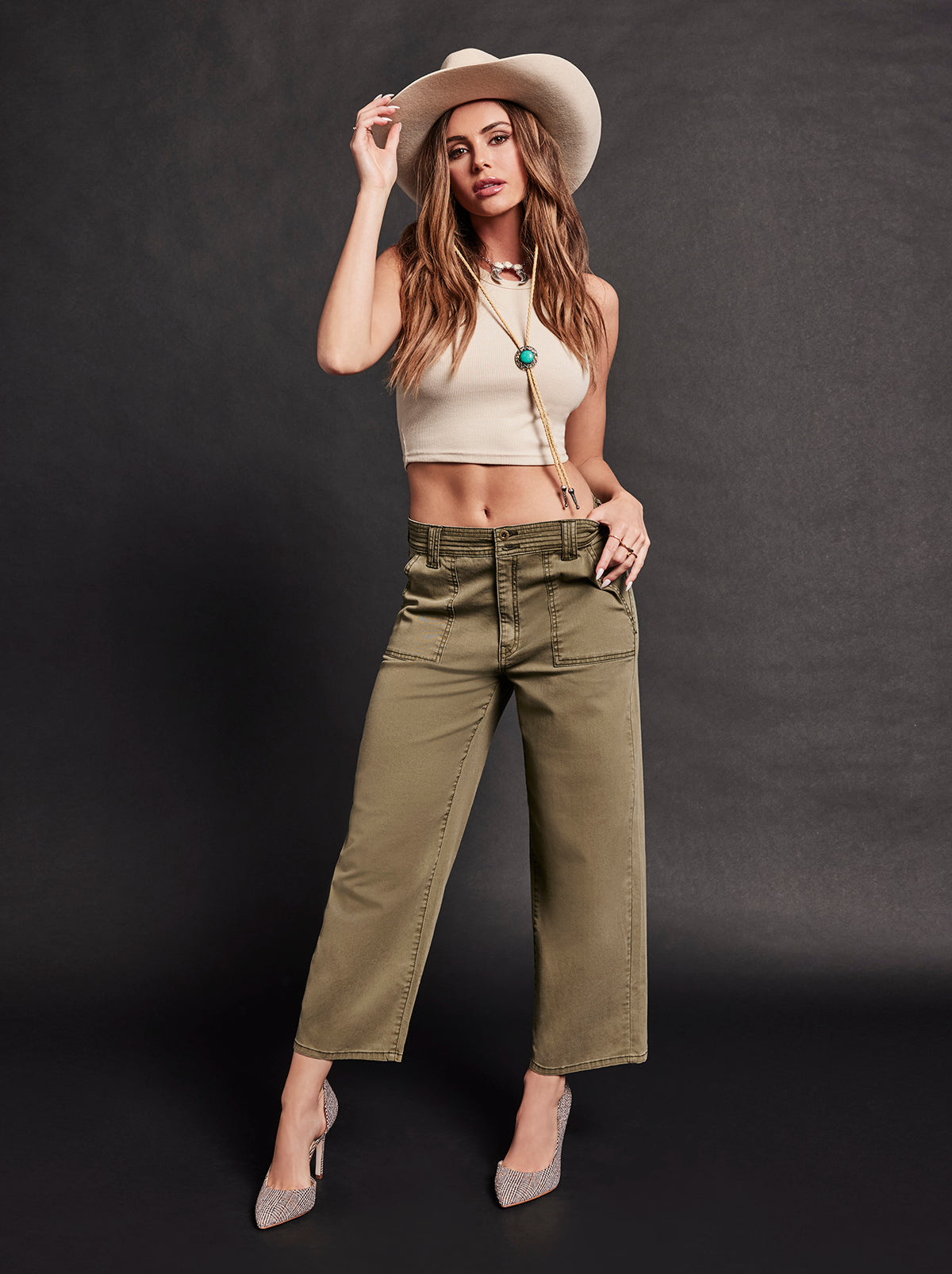 Jessica Simpson Recommended - Wide Leg Chino in Bronze Green