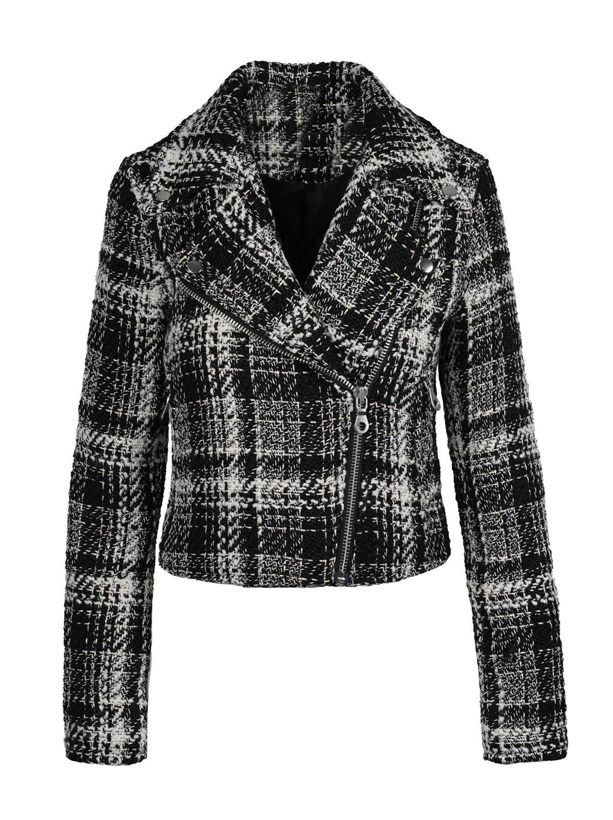 Jessica Simpson Featured - Biker Jacket in Black & White Tweed