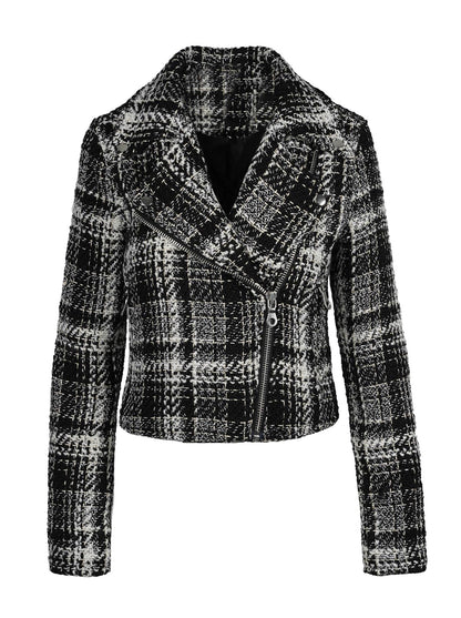 Jessica Simpson Featured - Biker Jacket in Black & White Tweed