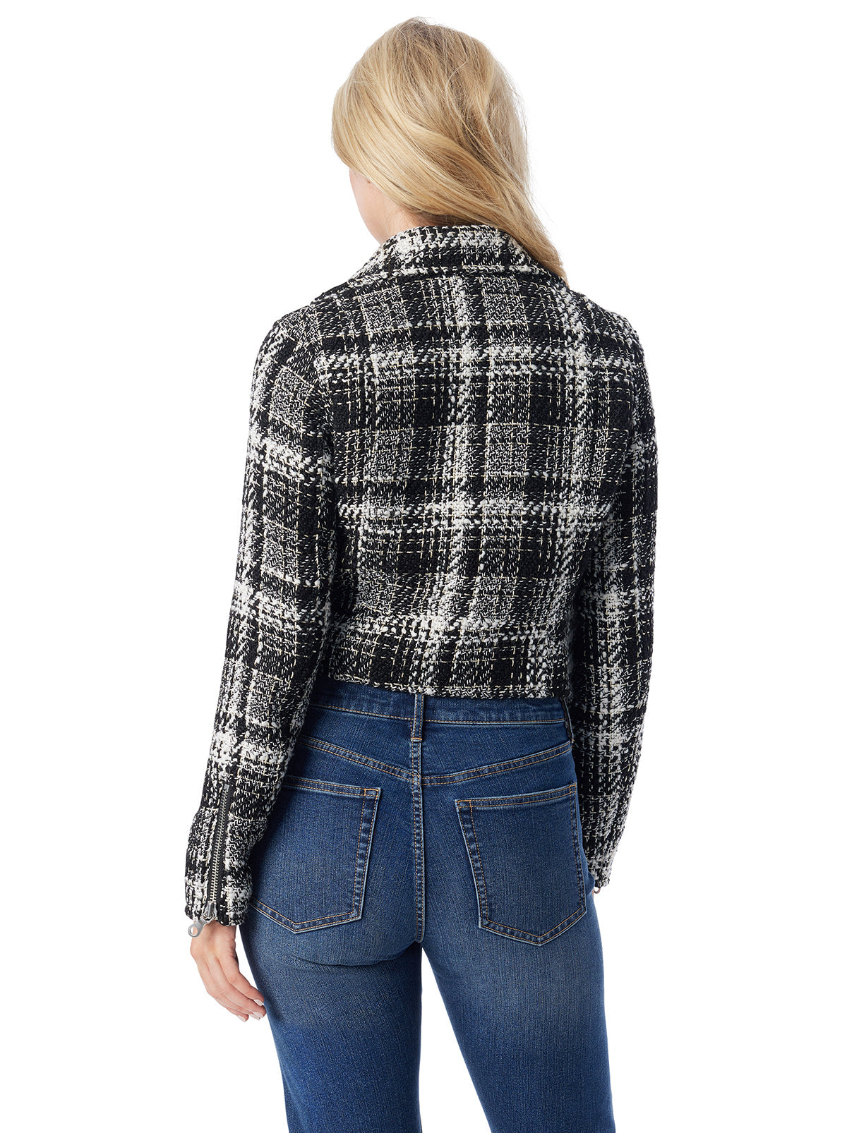 Jessica Simpson Featured - Biker Jacket in Black & White Tweed
