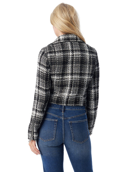 Jessica Simpson Featured - Biker Jacket in Black & White Tweed