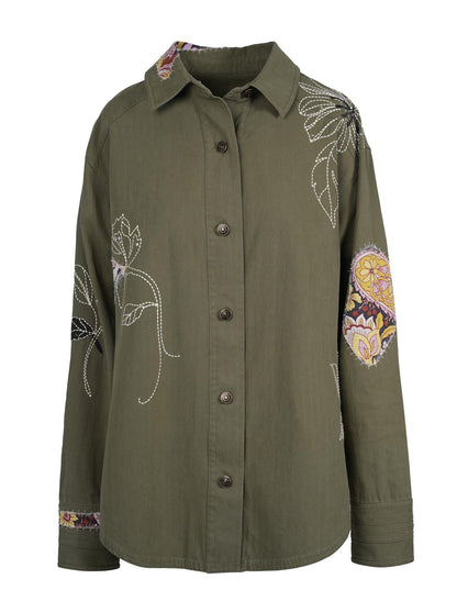 Jessica Simpson Best Seller - Embellished Shacket in Bronze Green