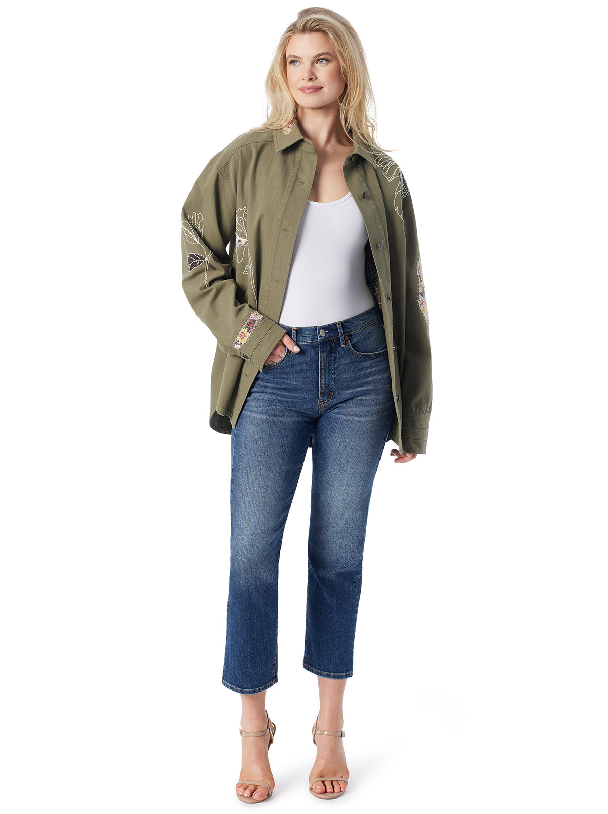 Jessica Simpson Best Seller - Embellished Shacket in Bronze Green