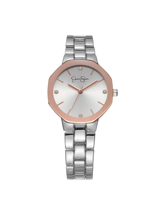 Jessica Simpson Featured - Rose Mettalic Bezel Bracelet Watch in Silver Tone