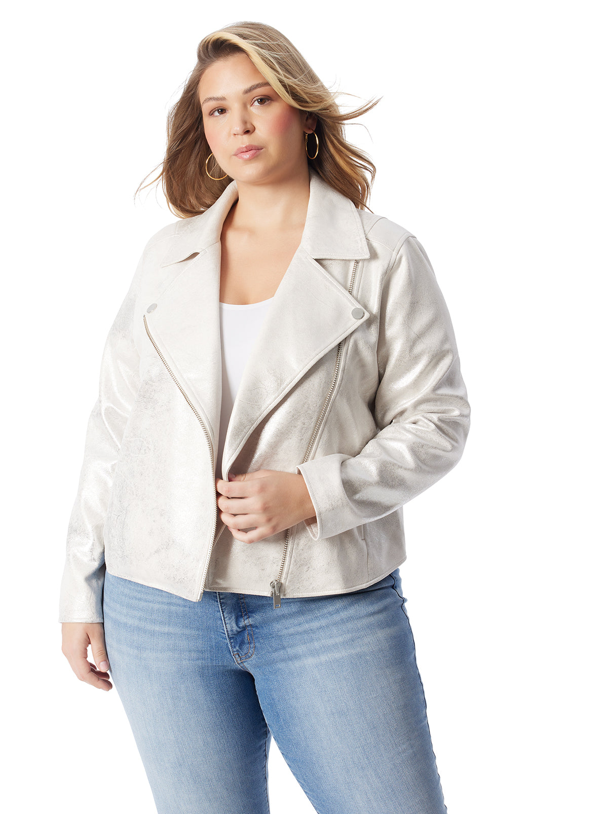 Jessica Simpson Featured - Biker Jacket in Silver Cream