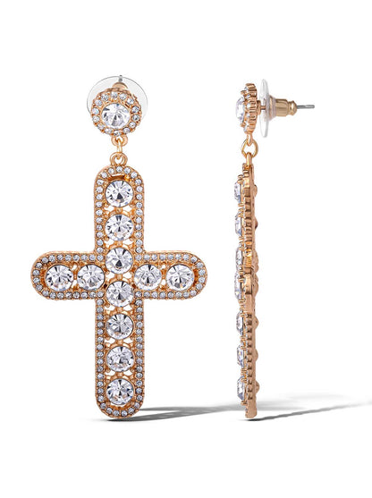 Jessica Simpson Popular - Pave Cross Dangle Earrings