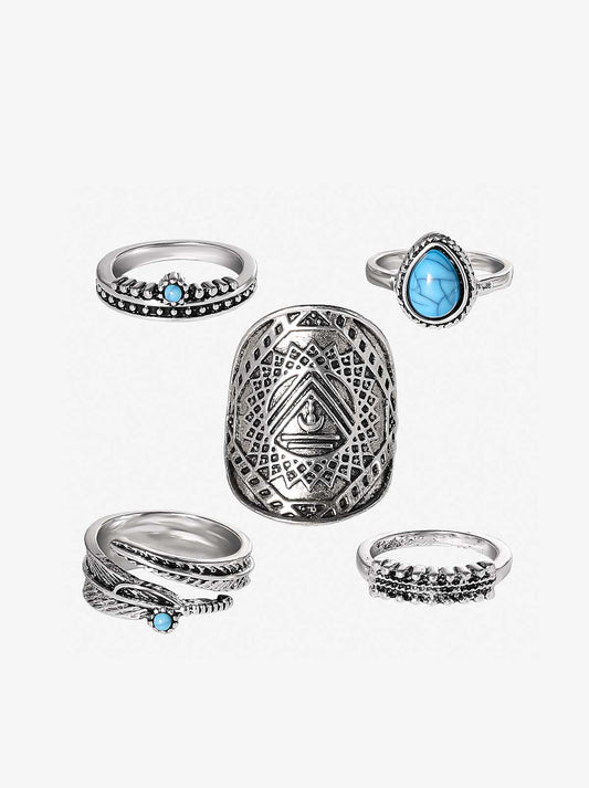 Jessica Simpson Trending - 5-Piece Ring Set with Turquoise