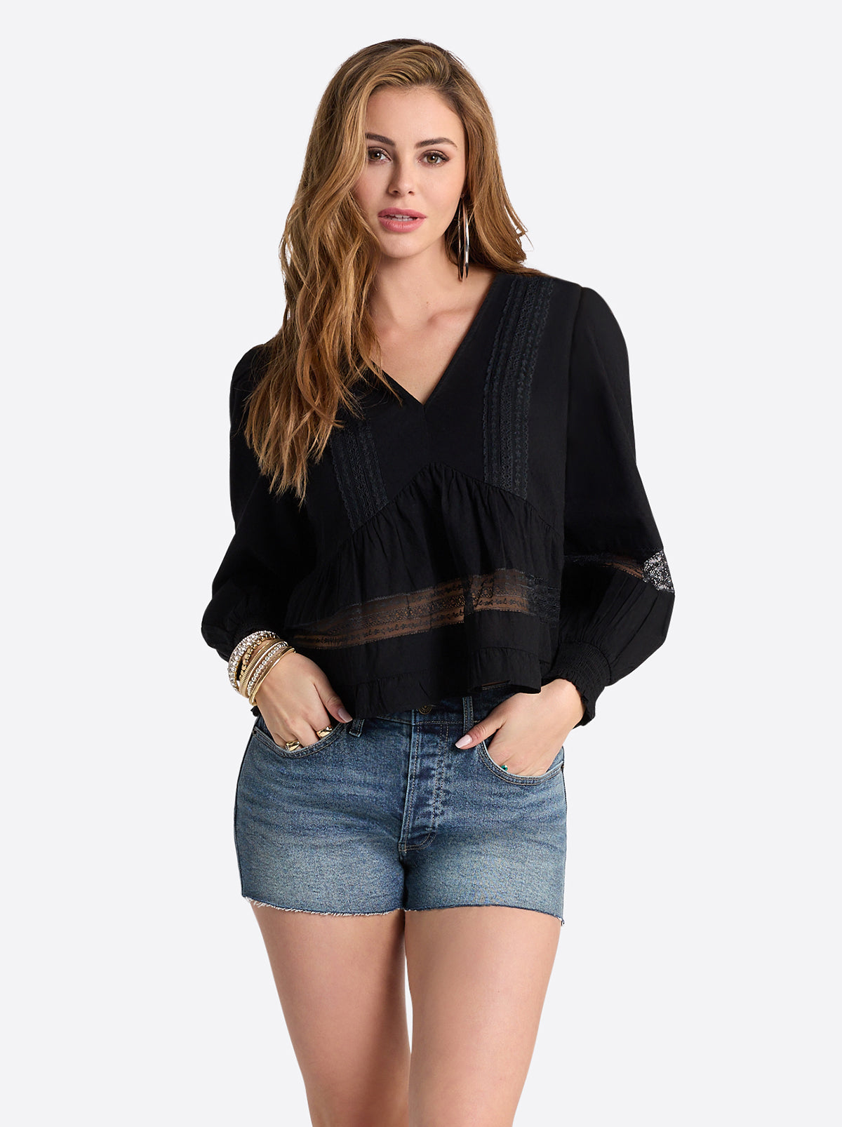 Jessica Simpson Trending - Elsie Babydoll Blouse in Black