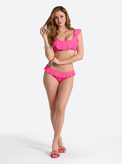 Jessica Simpson Popular - Solids Ruffle Bikini Bottom in Hot Pink