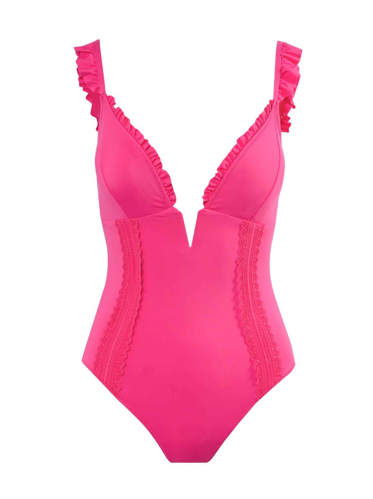 Jessica Simpson Best Seller - Solids Ruffle Plunge One Piece in Hot Pink