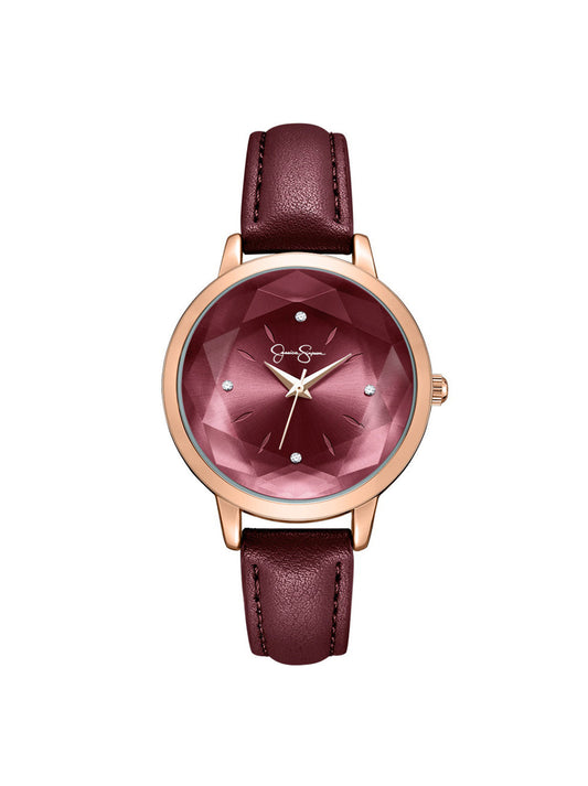 Jessica Simpson Exclusive - Faceted Glass Watch in Burgundy
